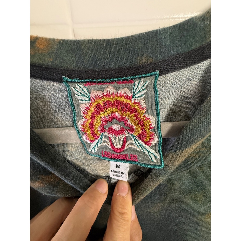 Johnny Was Los Angeles Floral Tie Dye Velvet Stripe Sweatshirt J17621-0 Teal M - Picture 3 of 9